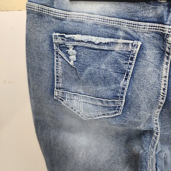 Women's Bellbottom Blue Denim Boot Cut Destressed Long Jeans Size M - Picture 4 of 5